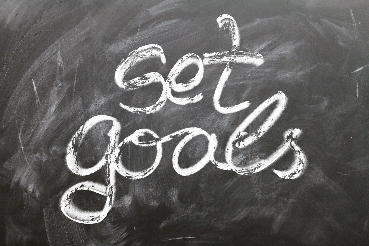 A whiteboard with the phrase 'Set Goals' written in bold black marker, emphasizing the importance of goal-setting for productivity and success.